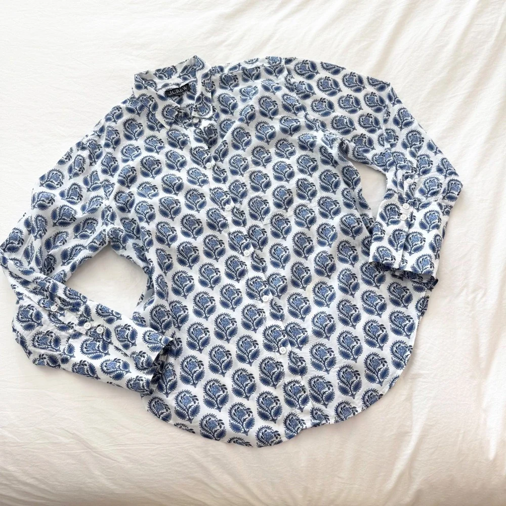 J.Crew Garçon Cotton Voile Shirt Blue Bouquet Block Print Size 8